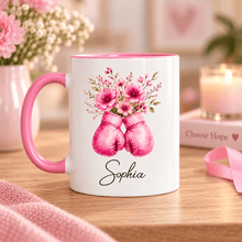 Load image into Gallery viewer, Personalized Floral Boxing Gloves Mug Gift for Her - Breast Cancer Support
