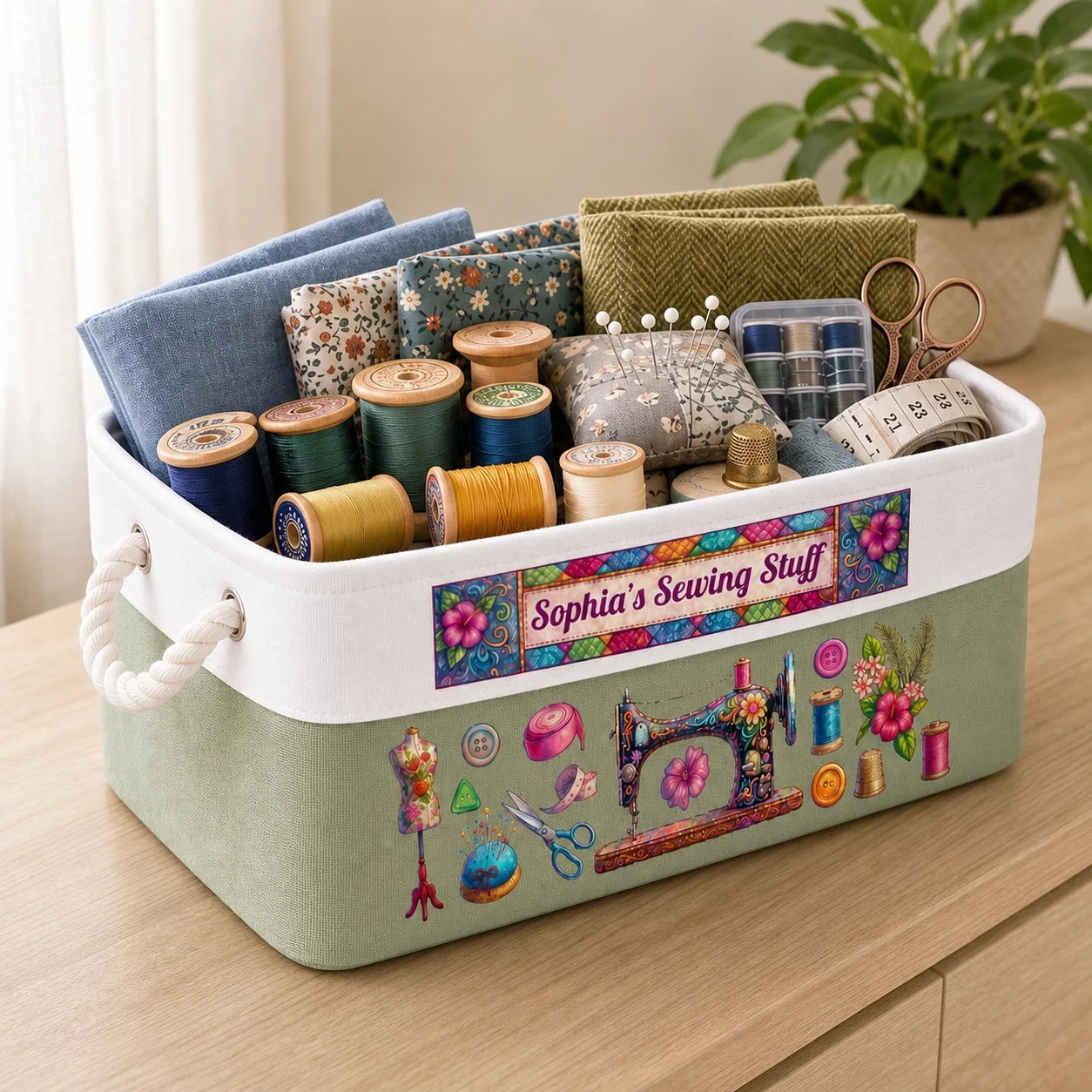 Personalized Cotton Linen Rope Sewing Basket Gift for Mom