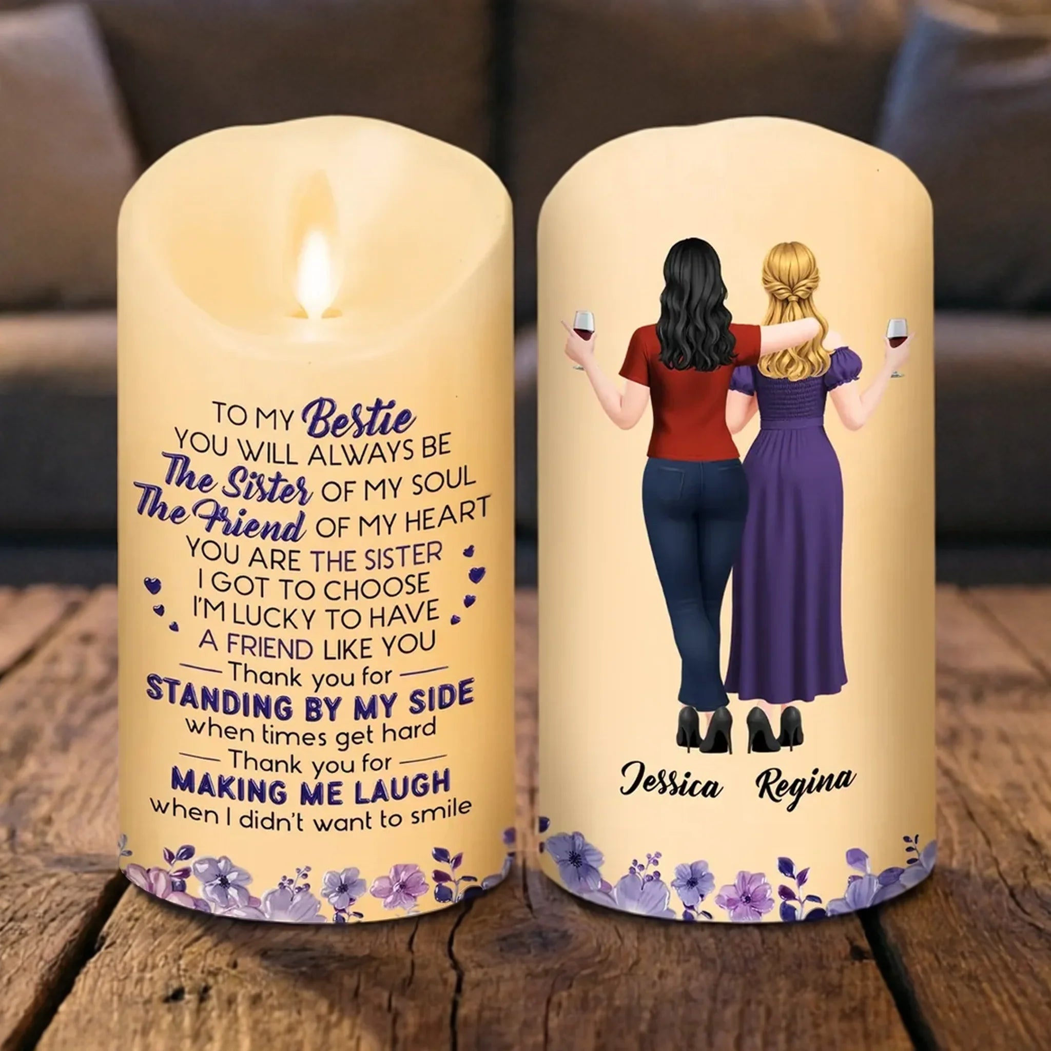 Personalized Flameless LED Candle with Soul Sister Quote Gift for Friend