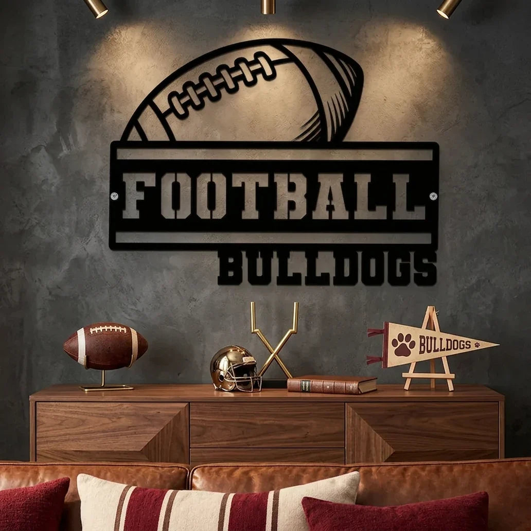 Personalized Football Shaped Metal Sign Gift for Dad Coach