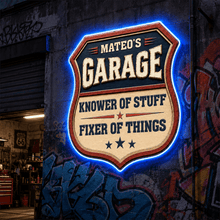 Load image into Gallery viewer, Personalized LED Garage Sign Custom Name Fixer of Things Gift for Car Enthusiasts
