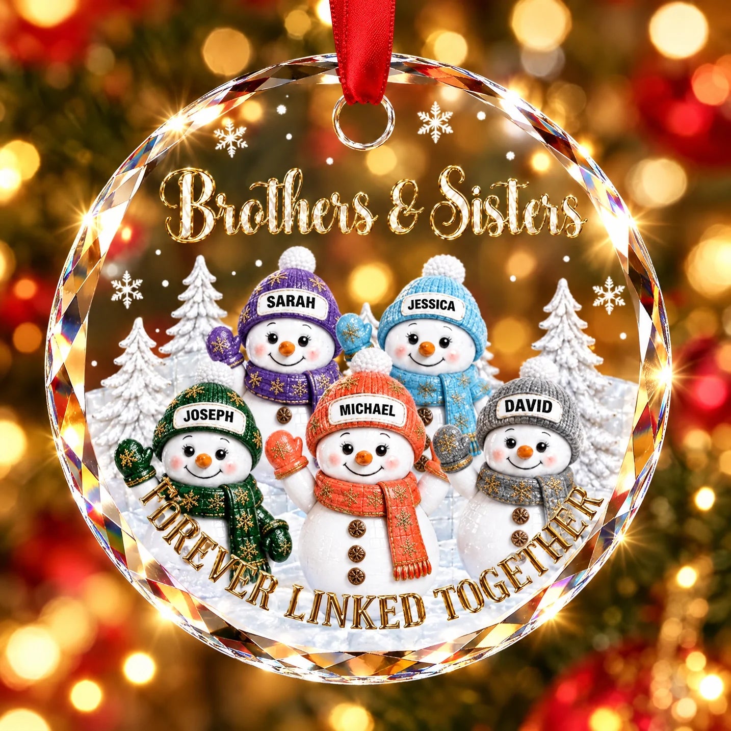 Personalized Crystal Snowman Ornament Gift for Siblings