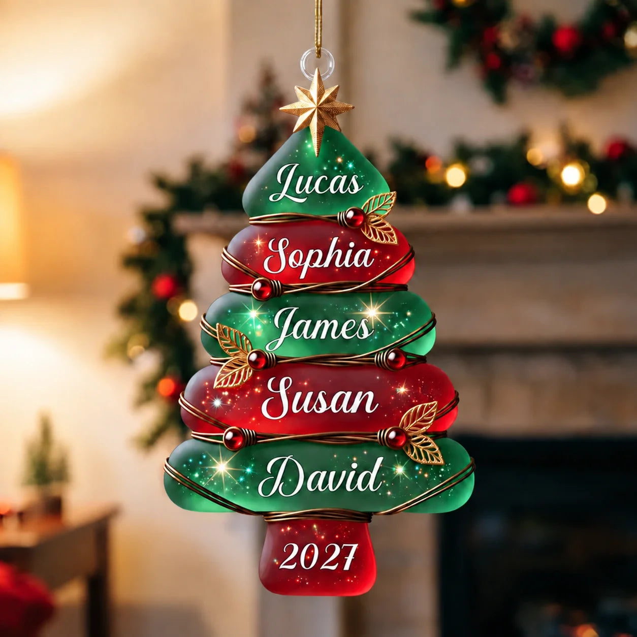 Personalized Family Christmas Tree Ornament Custom Names & Year Gift