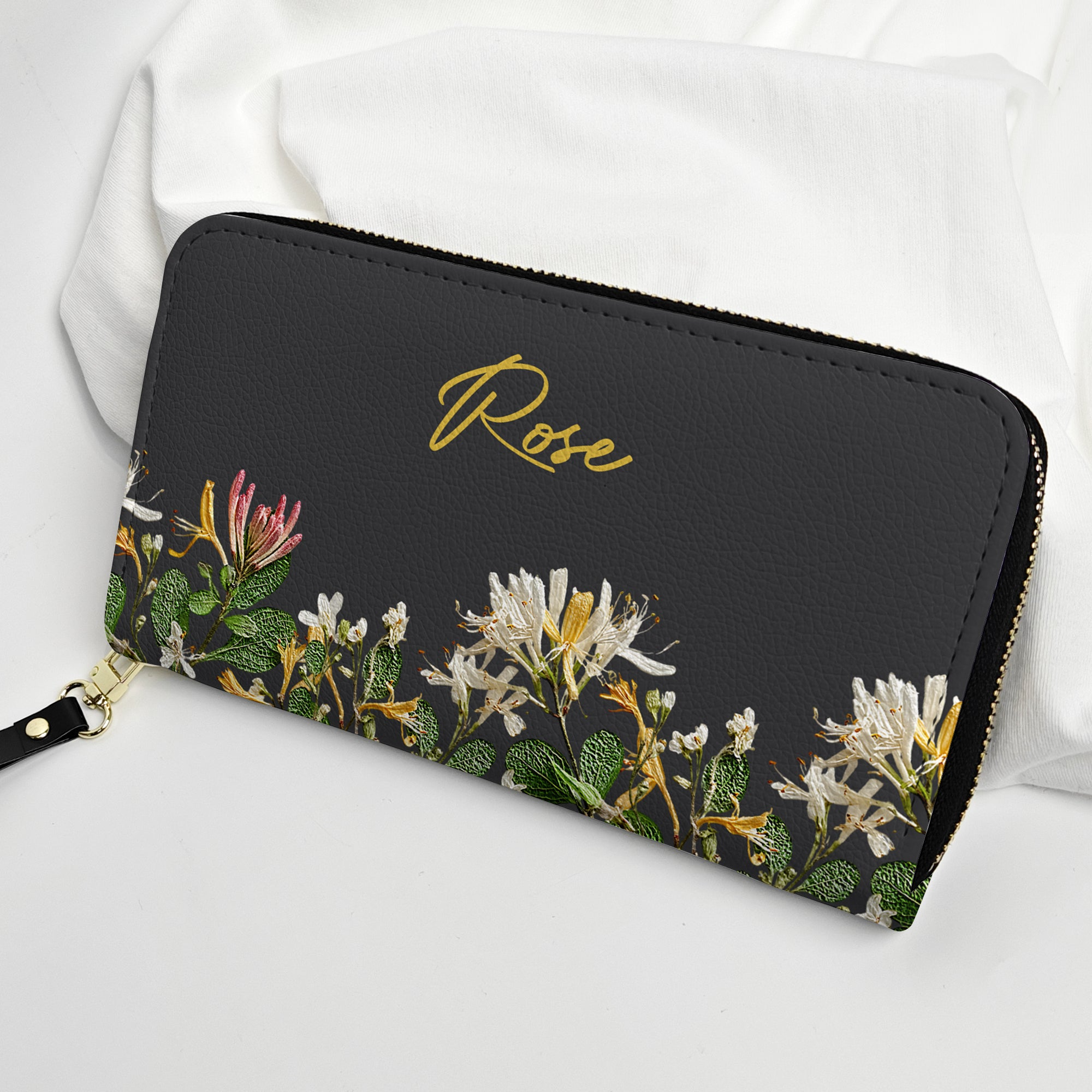 Personalized Leather Long Wallet with Birth Flower for Mom, Grandma, Sister