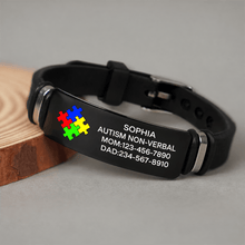 Load image into Gallery viewer, Personalized Autism Medical Alert Bracelet Custom Name ID for Kids &amp; Adults
