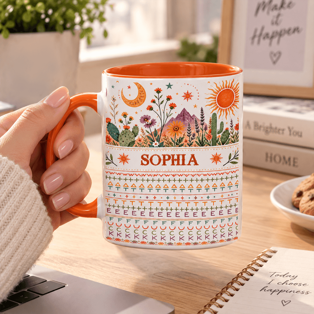 Personalized Two-Tone Mug Custom Name Desert Floral Gift for Mom