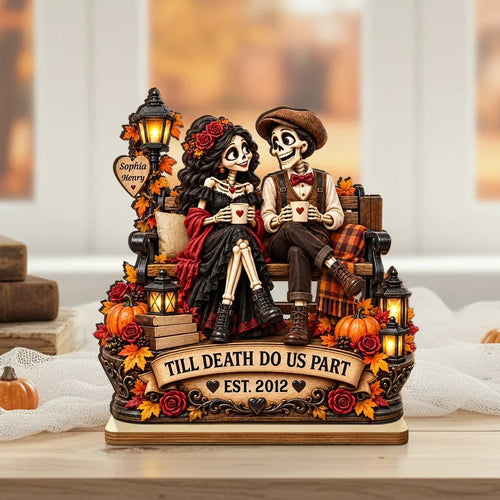 Personalized Halloween Wooden Plaque Skeleton Couple Gift