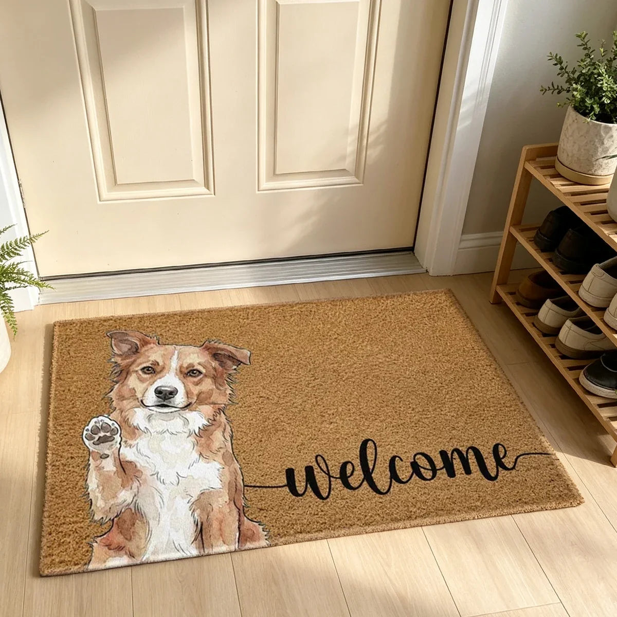 Personalized Doormat with Waving Dog Art Gift for Dog Lover
