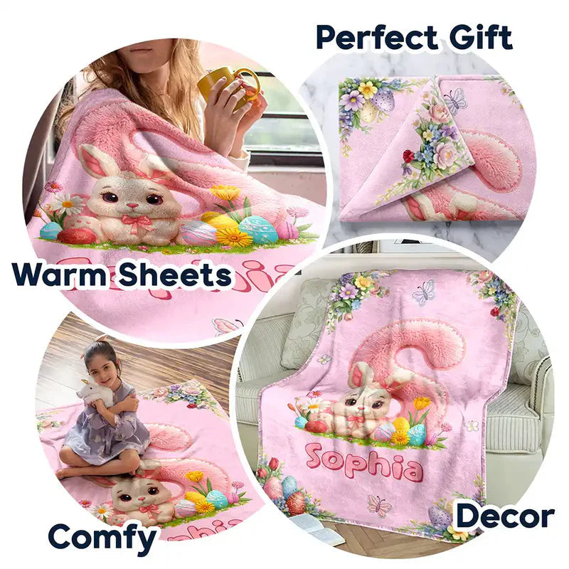 Personalized Easter Bunny Blanket for Kids - Soft Plush with Name Customization Blanket MagicInPrints