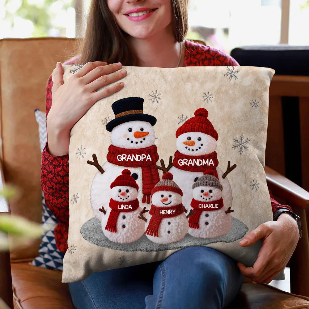 Custom Family Snowman Pillow for Grandparents - Christmas Decor Gift Pillow MagicInPrints