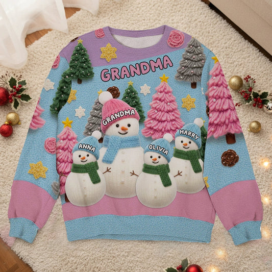 Personalized Family Snowman Christmas Sweater for Grandma - Festive Holiday Gift Cloth MagicInPrints