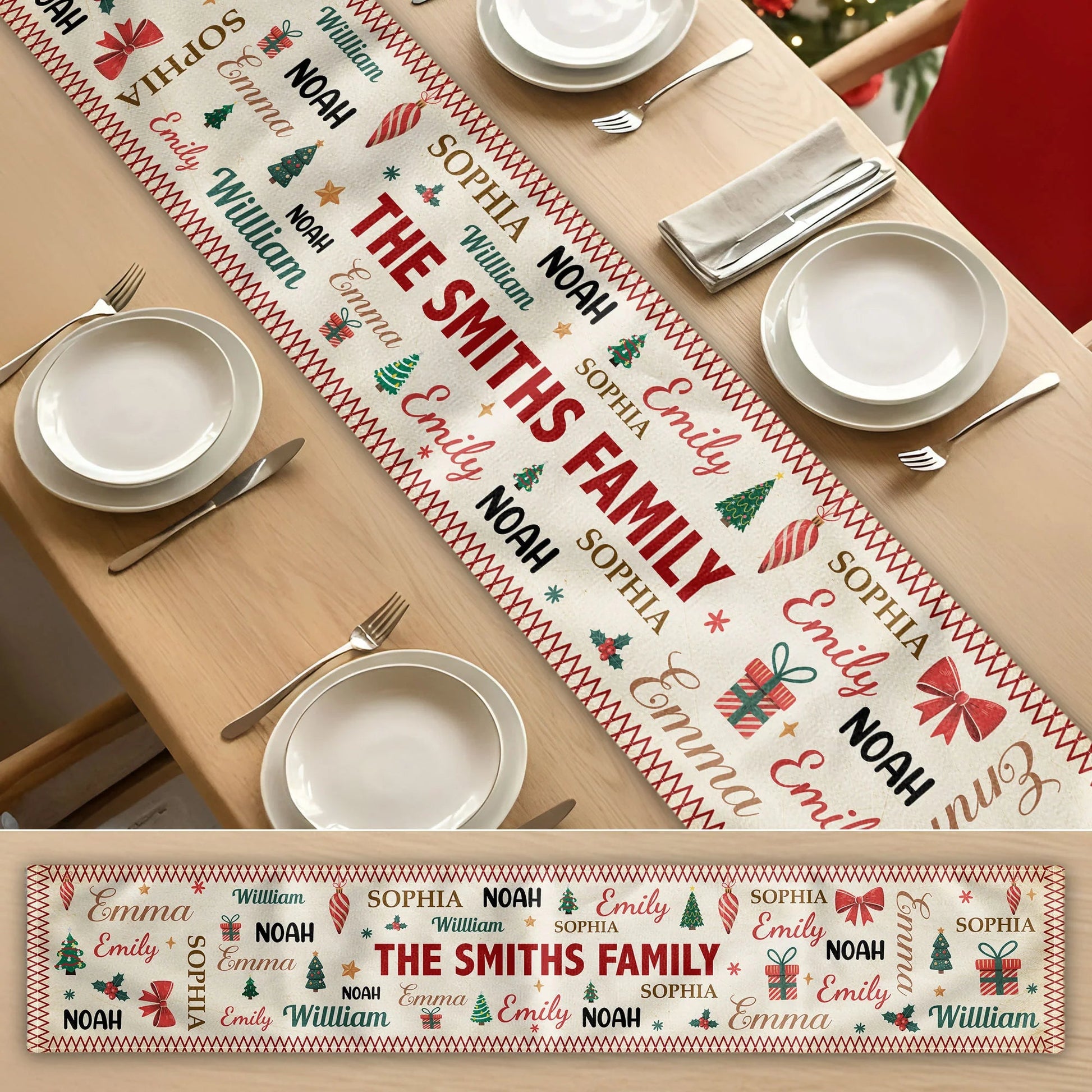 Personalized Christmas Table Runner for Families - Festive Holiday Decor Kitchen Supplies MagicInPrints