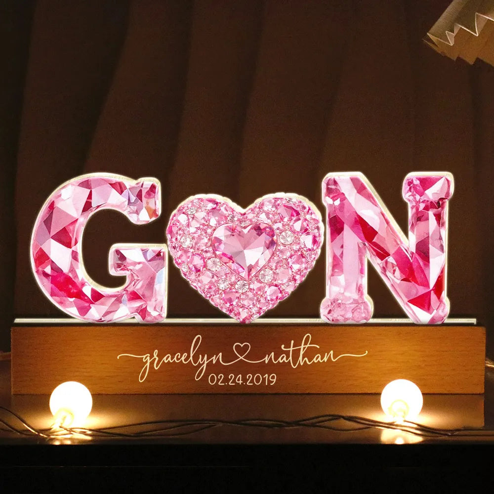 Personalized LED Crystal Initials Lamp for Couples - Romantic Gift Plaque MagicInPrints