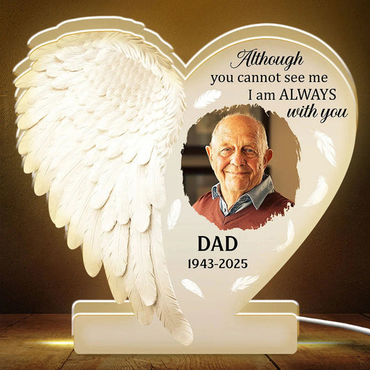 Personalized Memorial LED Lamp for Dad with Angel Wings - Sentimental Tribute Plaque MagicInPrints