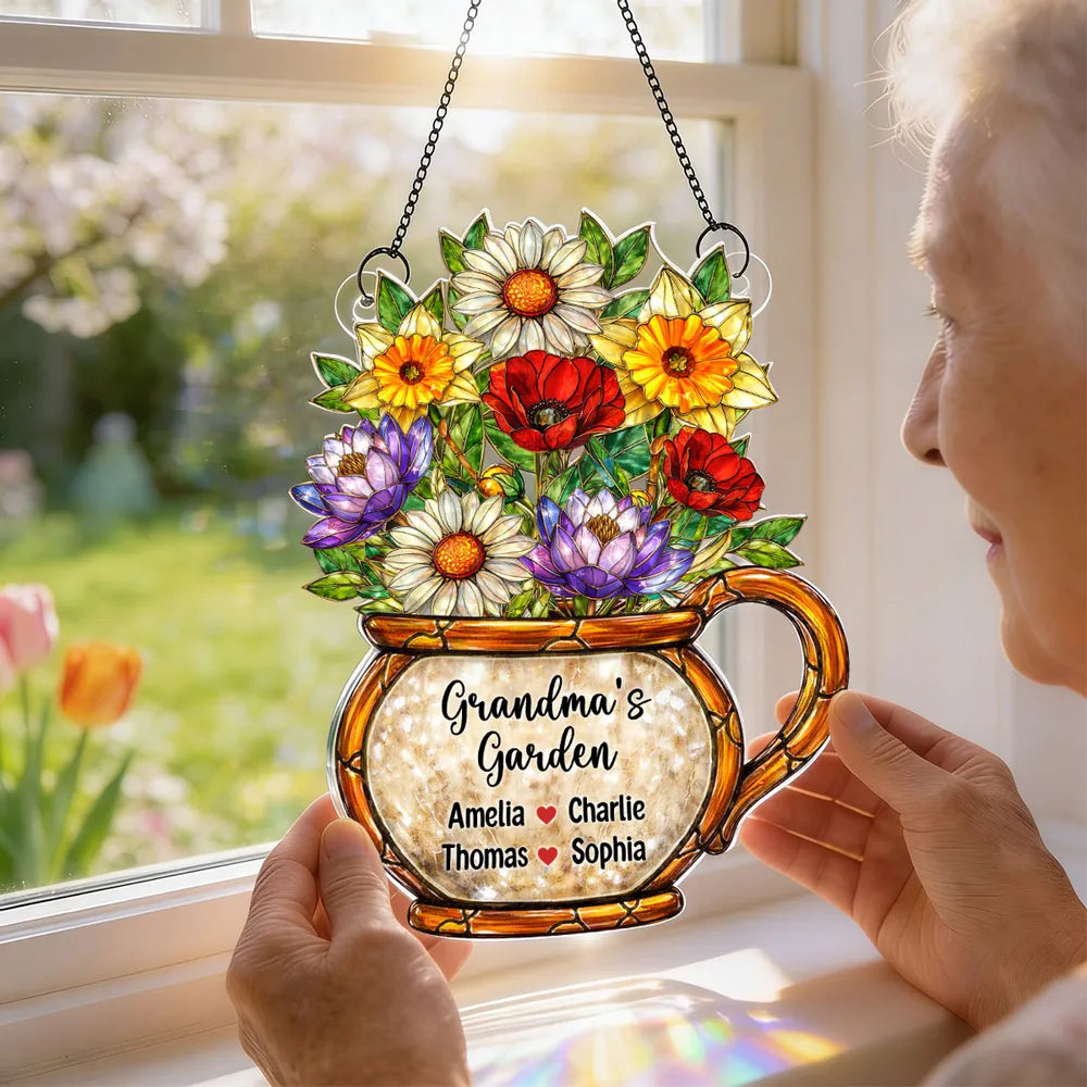 Personalized Stained Glass Floral Sun Catcher for Grandma - Custom Gift for Mother's Day Ornament MagicInPrints