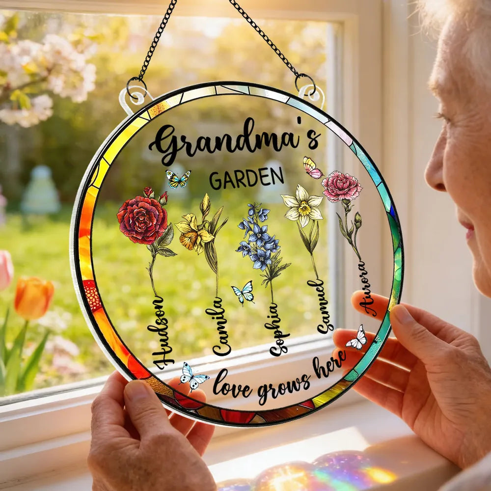Personalized Stained Glass Window Hanging for Grandma - Family Garden Decoration Ornament MagicInPrints