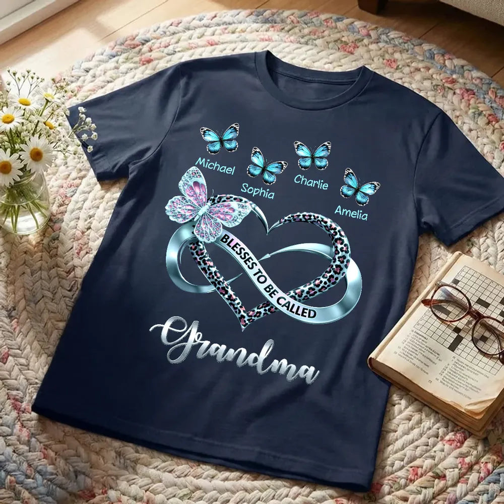 Personalized Grandma T-Shirt with Butterfly and Heart Design - Family Gift Cloth MagicInPrints