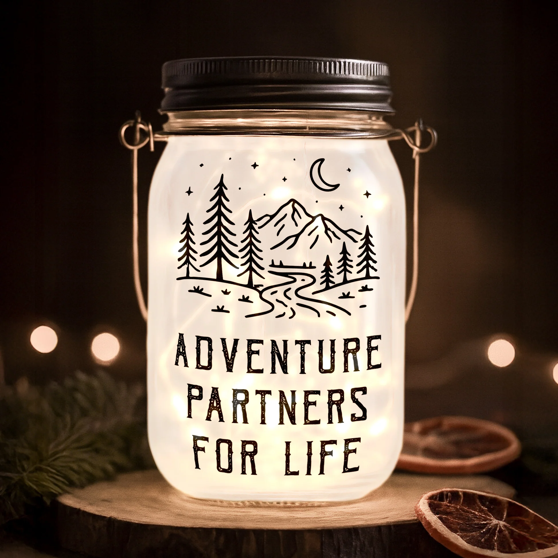 Personalized LED Mason Jar Lantern for Couples - Adventure Partners Gift Lamp MagicInPrints