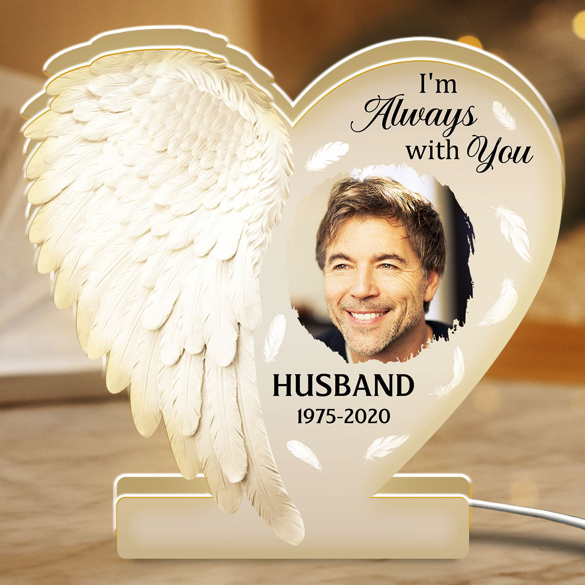 Personalized Memorial LED Lamp for Dad with Angel Wings - Sentimental Tribute Plaque MagicInPrints