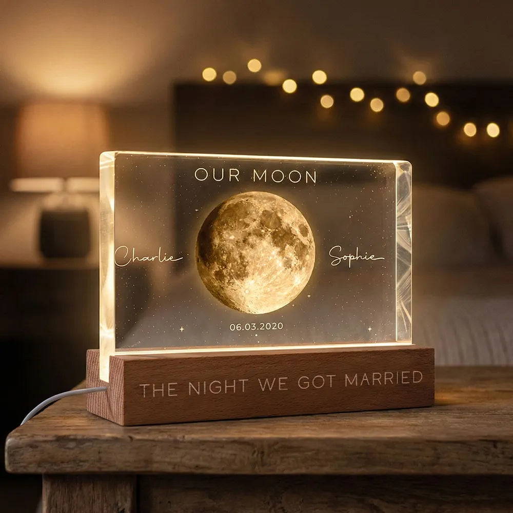 Personalized Moon Lamp for Couples with Custom Date and Names - Wedding or Anniversary Gift Plaque MagicInPrints