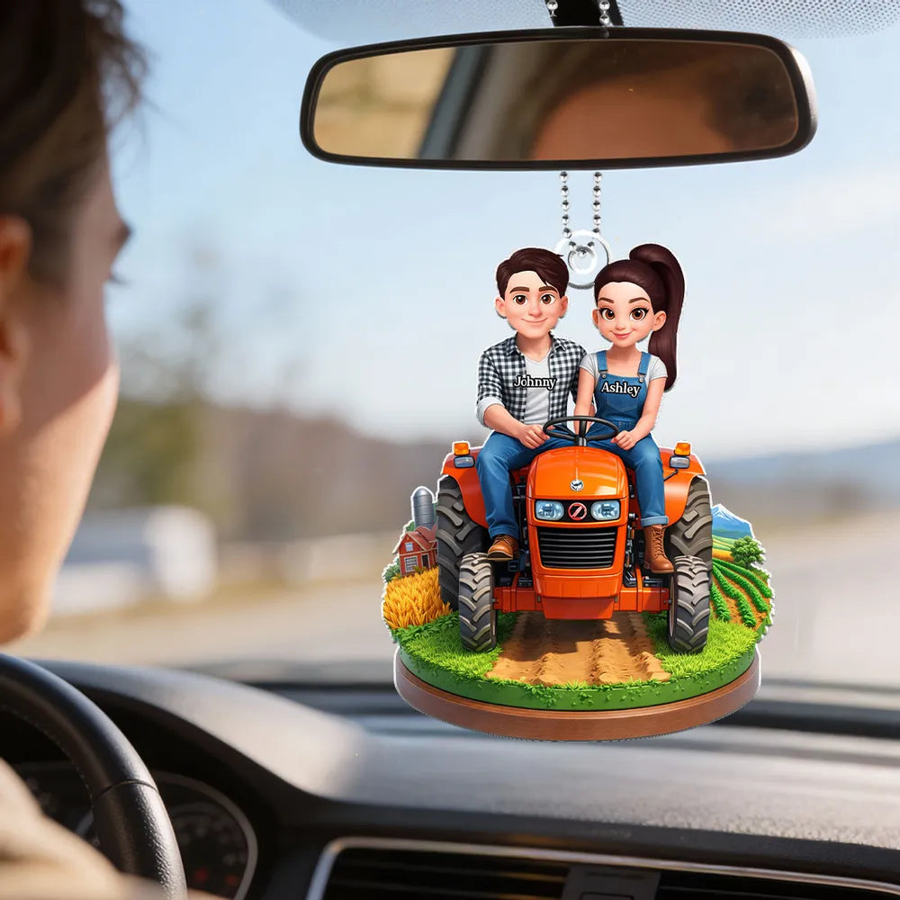 Custom Couple Tractor Ornament for Farmers - Personalized Gift Car Hanger MagicInPrints
