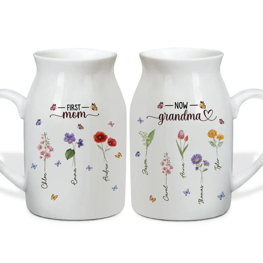 Personalized Ceramic Mug for Mom and Grandma - Floral Design Gift Vase MagicInPrints
