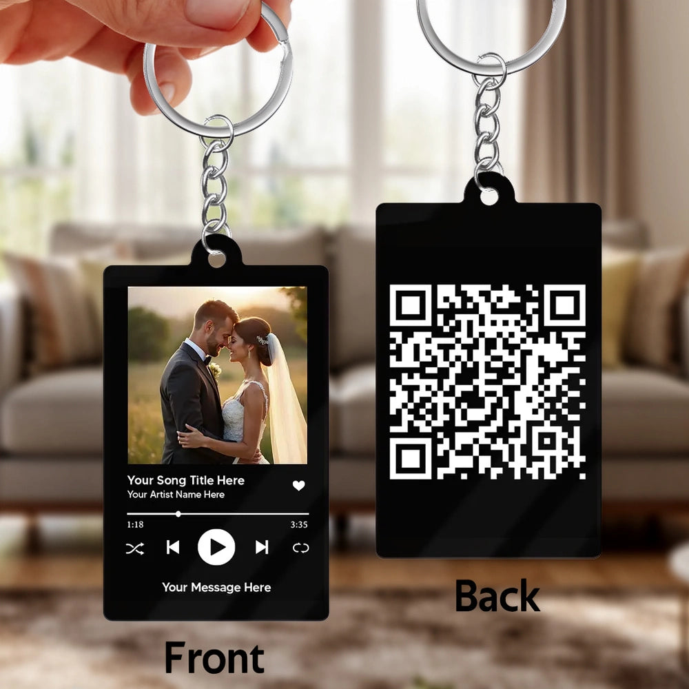 Custom Music Plaque Keychain for Couples with QR Code - Wedding Gift Keychain MagicInPrints