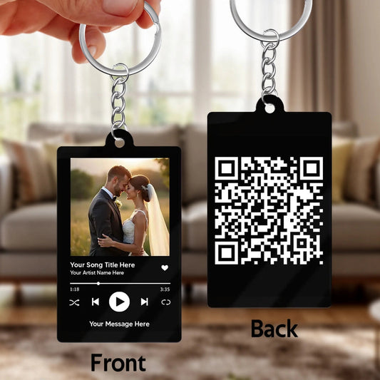 Custom Music Plaque Keychain for Couples with QR Code - Wedding Gift Keychain MagicInPrints