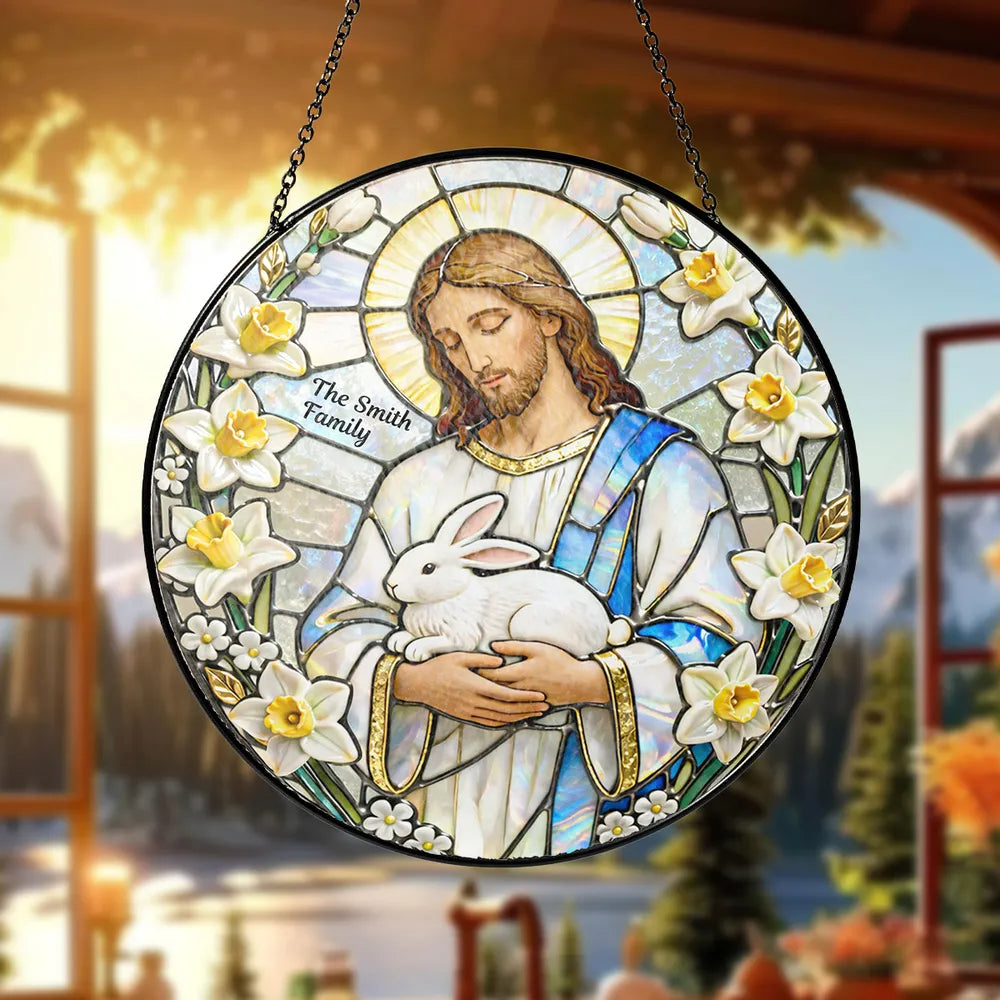 Personalized Stained Glass Suncatcher for Families - Religious Decor Ornament MagicInPrints