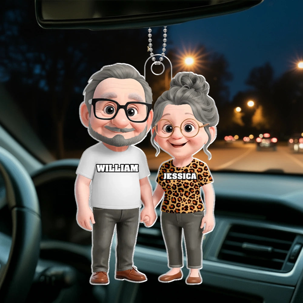 Personalized Couple Car Ornament for Grandparents - Cute Rearview Mirror Decoration Car Hanger MagicInPrints