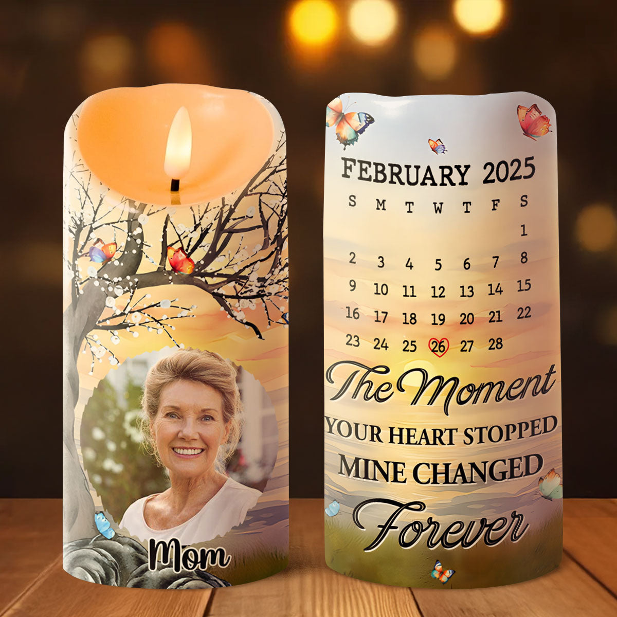 Personalized Memorial LED Candle for Mom - Sentimental Keepsake with Photo and Date Lamp MagicInPrints