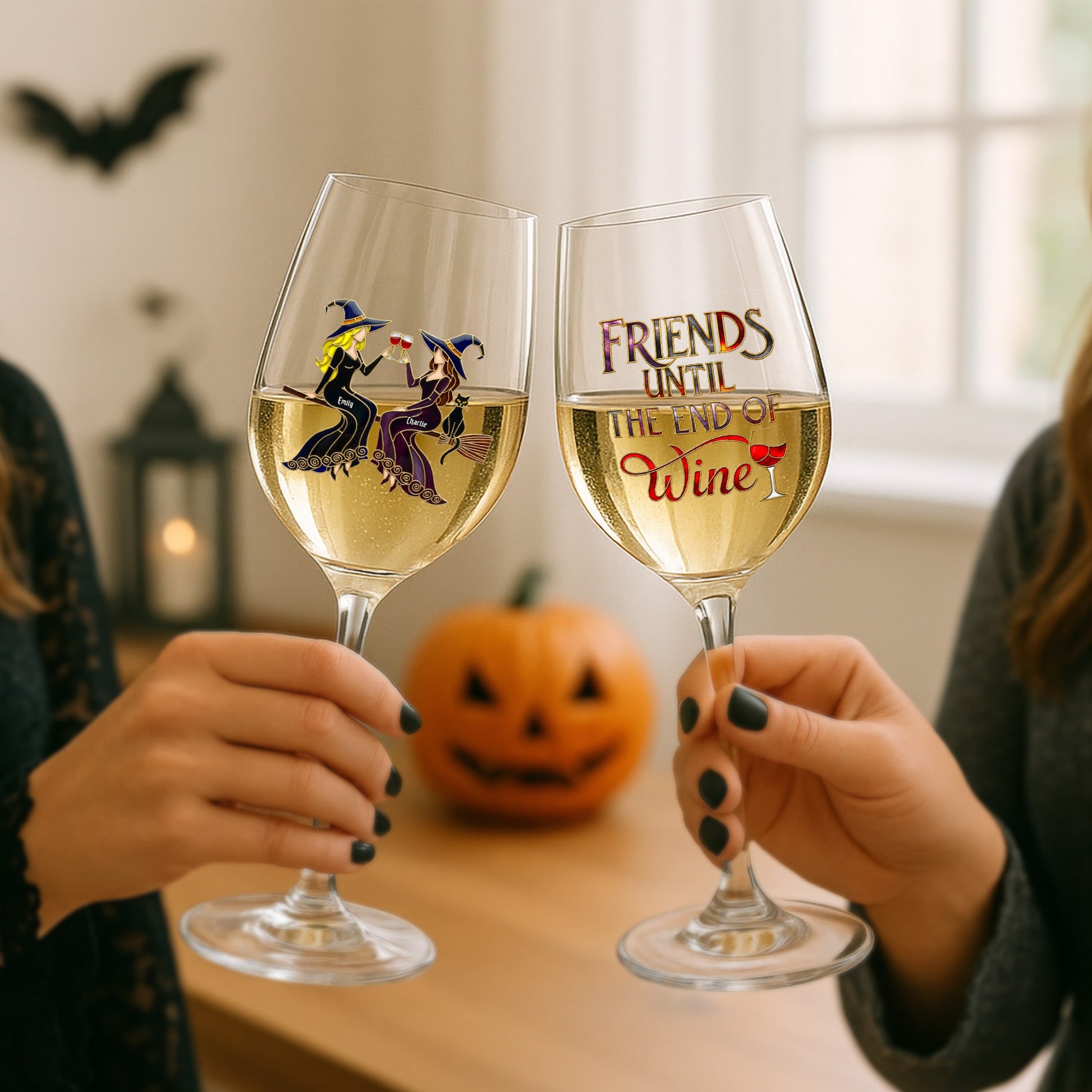Witch Friends Wine Glass - Personalized Gifts For Friends Wine Glass MagicInPrints
