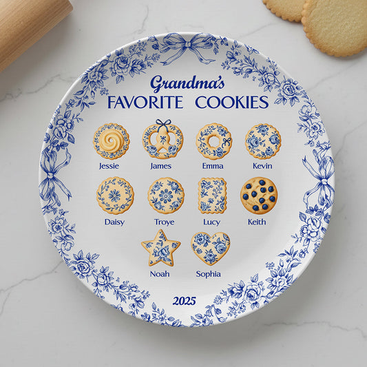 Grandma's Cookies - Personalized For Grandma - Toile de Jouy Ceramic Round Plate Ceramic Round Plate MagicInPrints