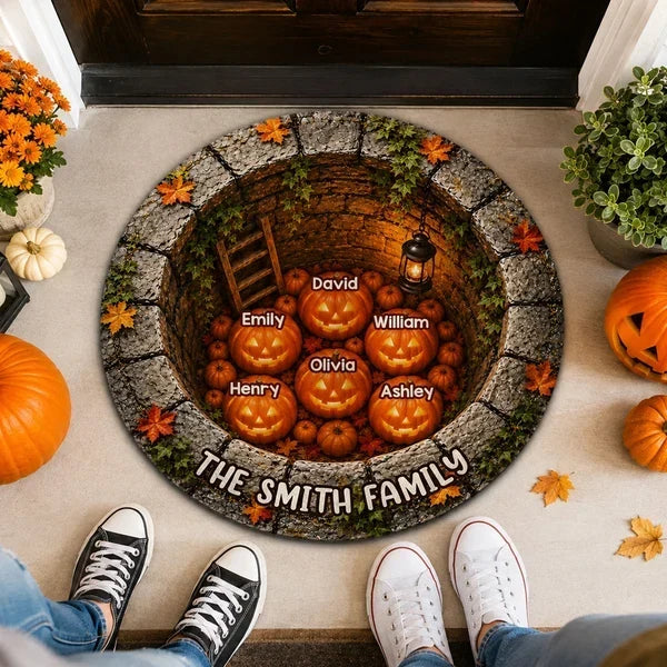 Personalized Halloween Shaped Doormat with Glowing Pumpkin Family Gift for Families