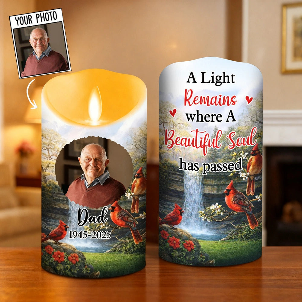 Personalized Memorial LED Candle for Dad with Photo - Remembrance Gift Lamp MagicInPrints