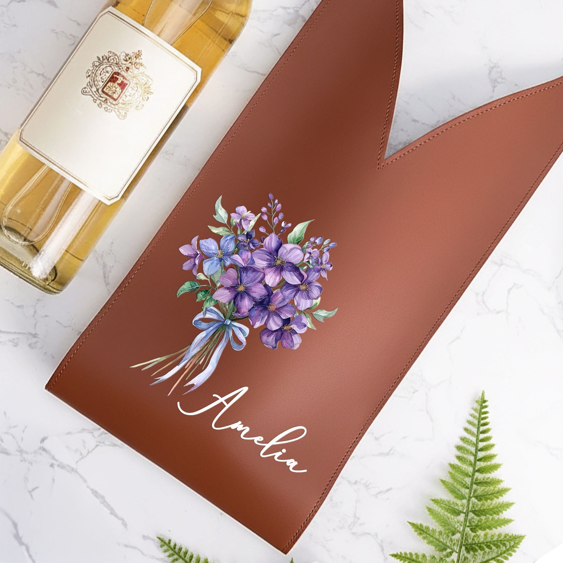 Personalized Leather Wine Bag for Her - Custom Floral Design Gift Bag MagicInPrints