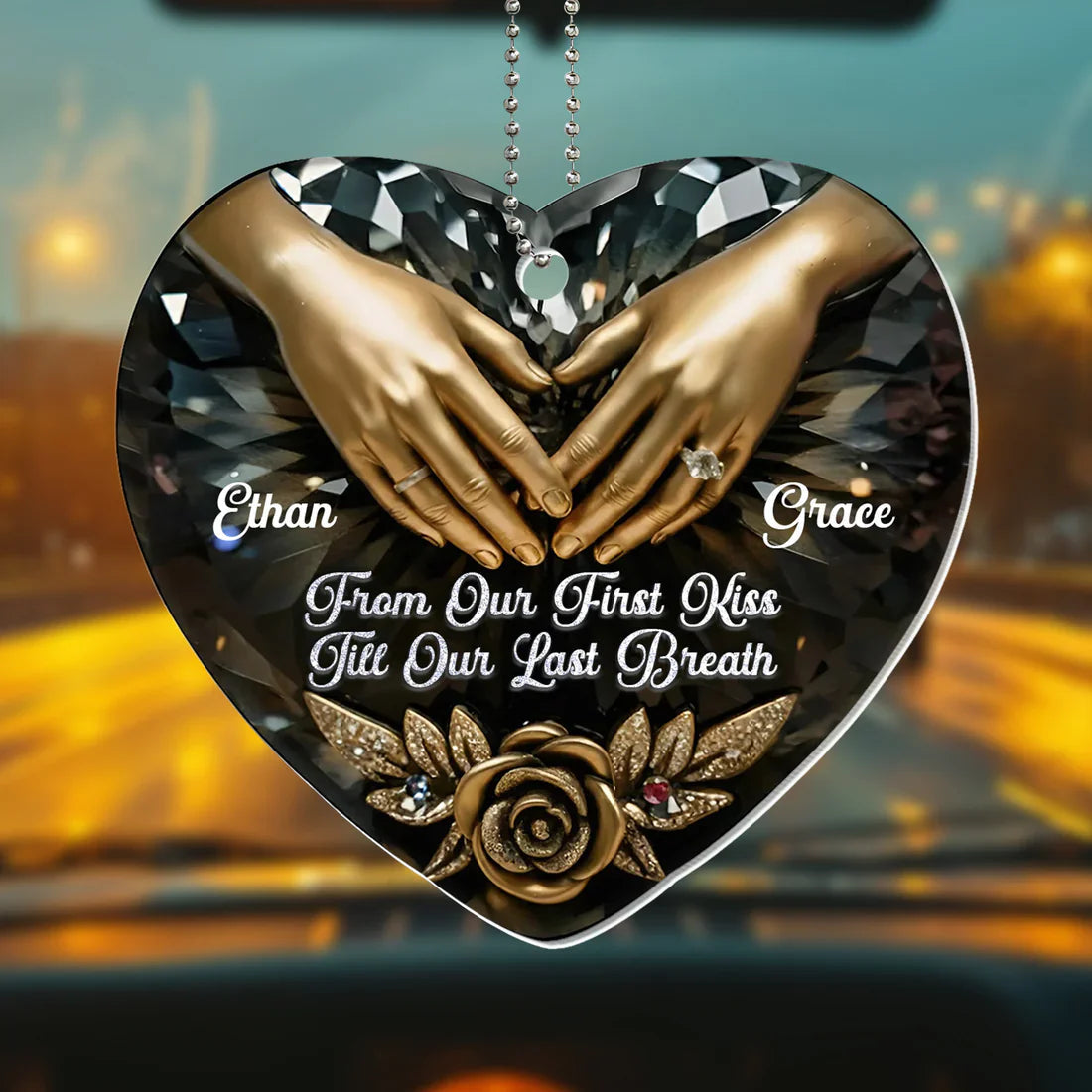 Personalized Heart Car Ornament for Couples - Romantic Keepsake Gift Car Hanger MagicInPrints