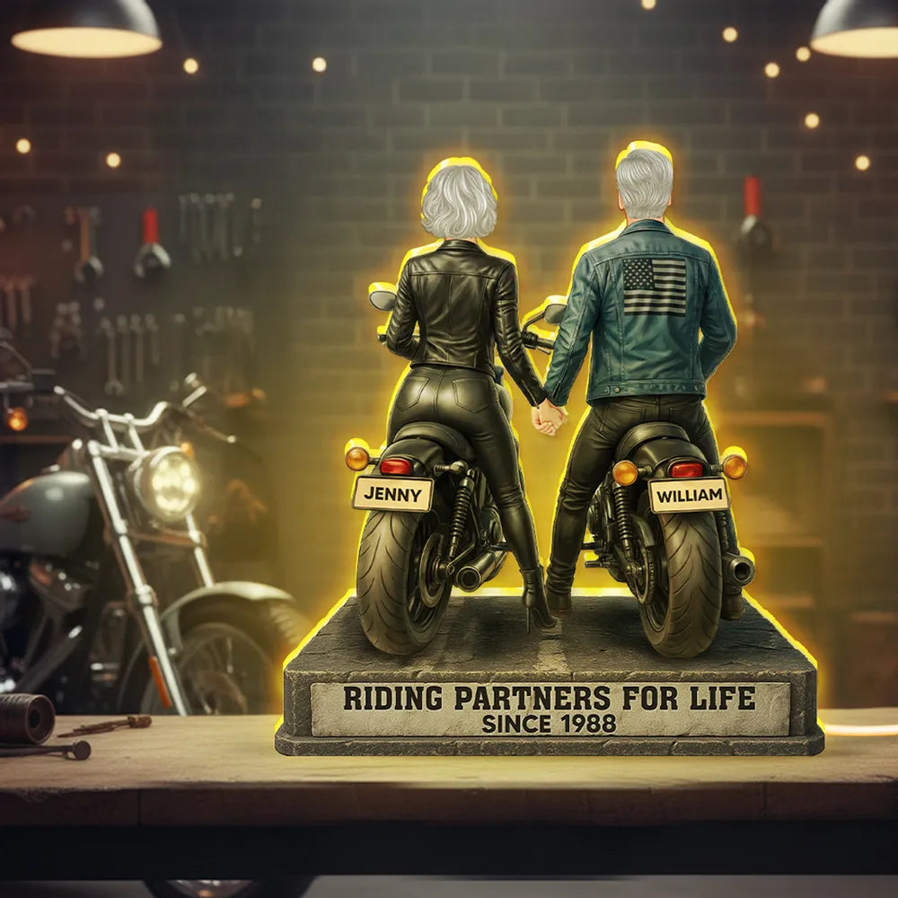 Custom Motorcycle Couple Figurine for Bikers - Anniversary Gift Plaque MagicInPrints