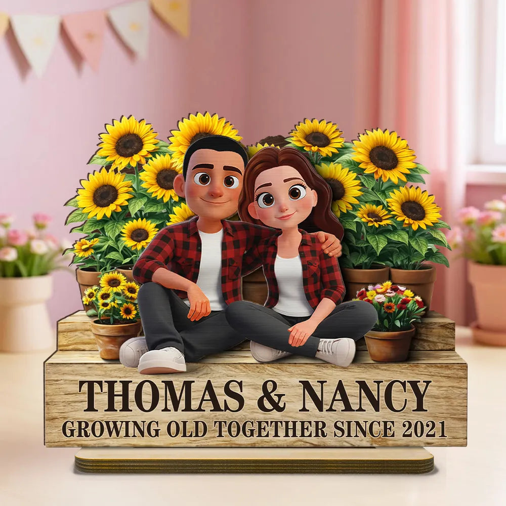 Personalized Couple Figurine with Sunflowers - Anniversary Gift for Couples Plaque MagicInPrints
