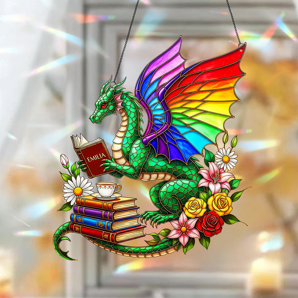 "Let Your Imagination Soar" - Book Dragon Suncatcher - Personalized Gift for Book Lovers Ornament MagicInPrints