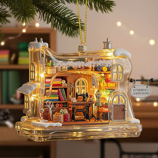 Crafting Dreams: Personalized Sewing Machine Cozy House Plaque - Perfect Gift for Sewing Enthusiasts Ornament PopCulturePrints