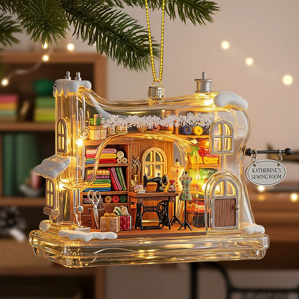 Crafting Dreams: Personalized Sewing Machine Cozy House Plaque - Perfect Gift for Sewing Enthusiasts Ornament PopCulturePrints