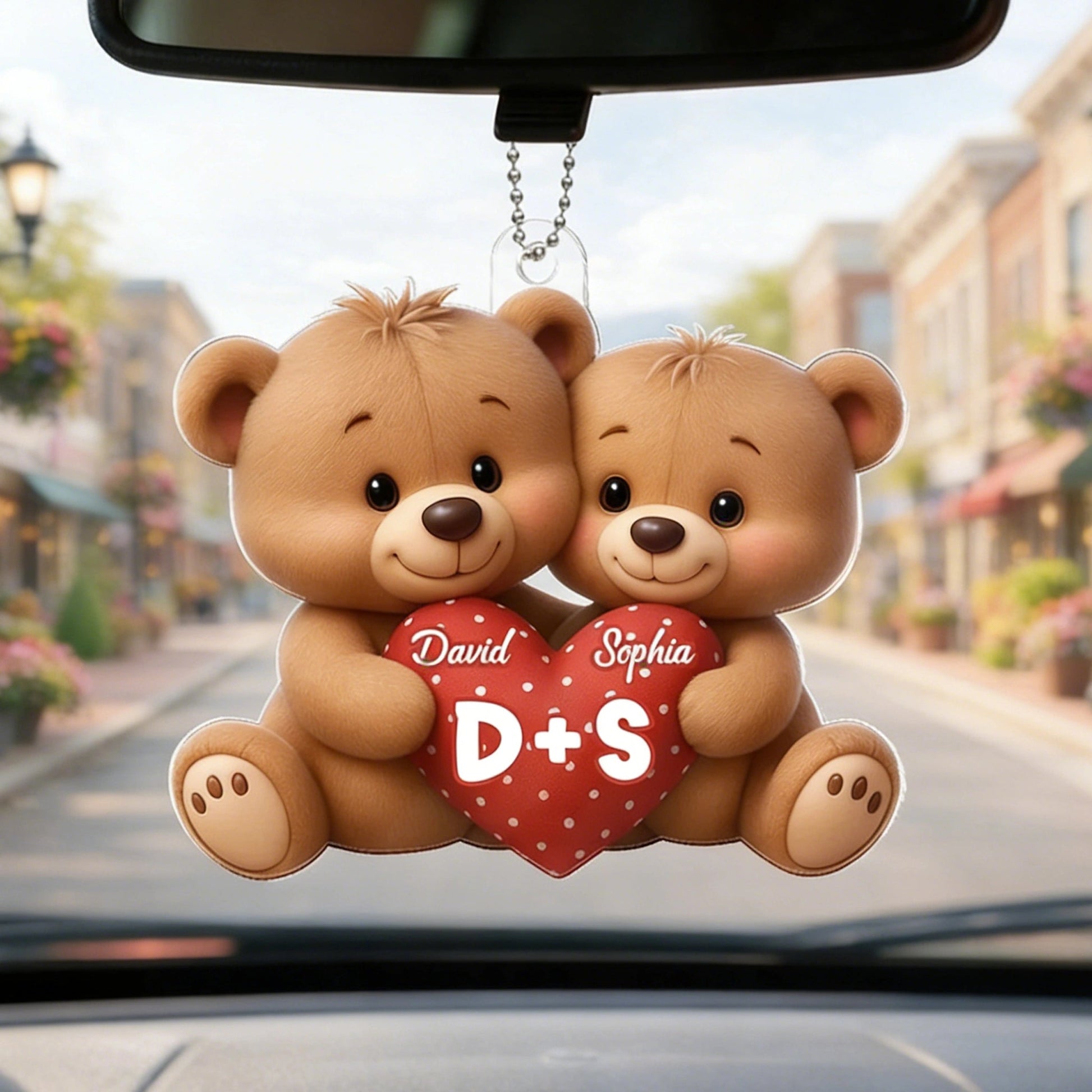Personalized Teddy Bear Car Hanging Ornament for Couples - Romantic Gift Car Hanger MagicInPrints