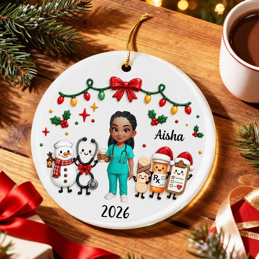 Personalized Ceramic Ornament Nurse Gift with Custom Name for Christmas