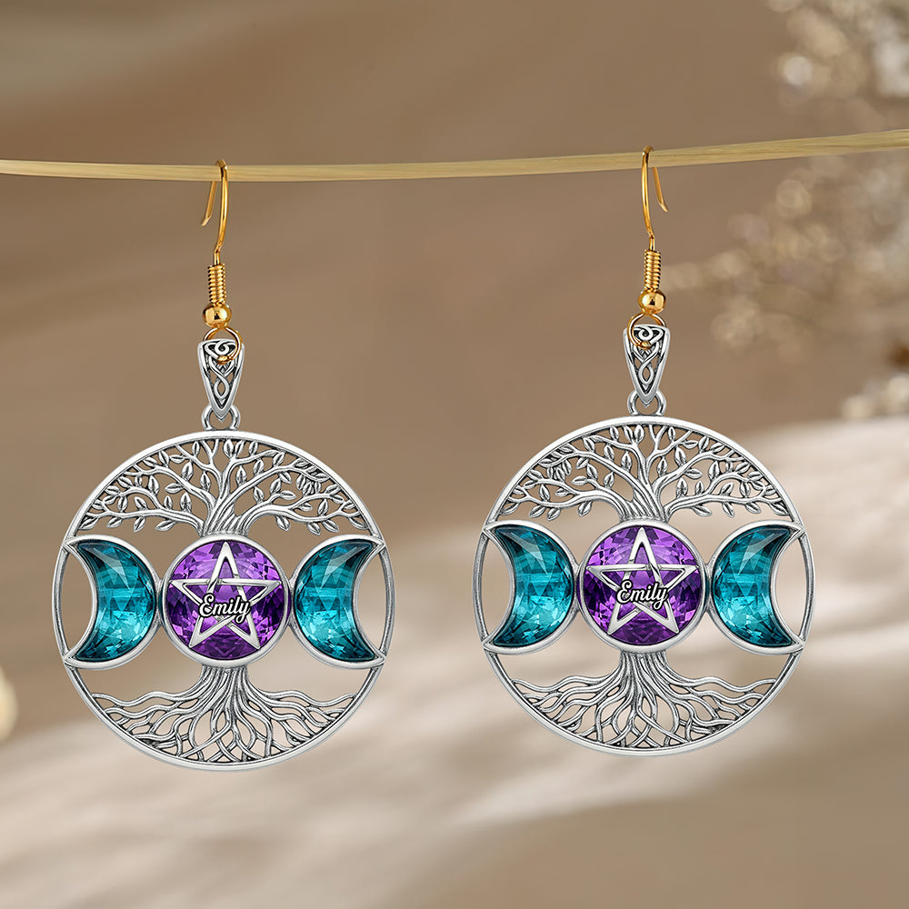Triple Moon Tree Of Life Earrings, Personalized Gifts For Wicca Witch Earrings MagicInPrints