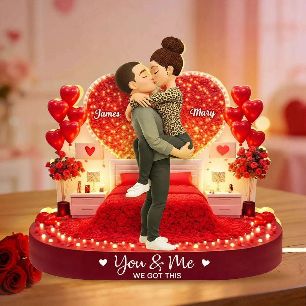 Personalized Romantic Couple Figurine with LED Heart - Anniversary Gift Plaque MagicInPrints
