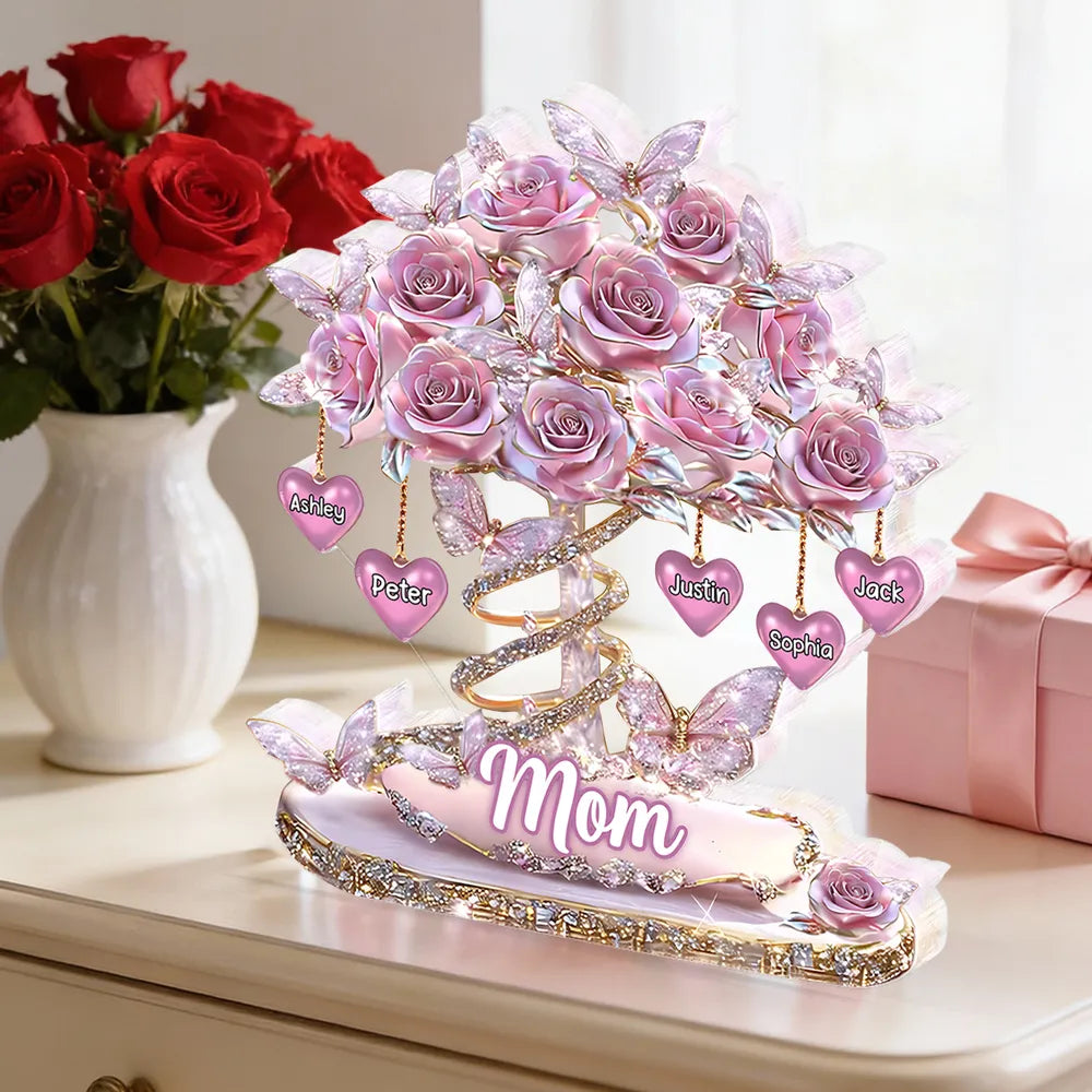 Personalized Rose Butterfly Family Tree Ornament for Mom - Mother's Day Gift Plaque MagicInPrints