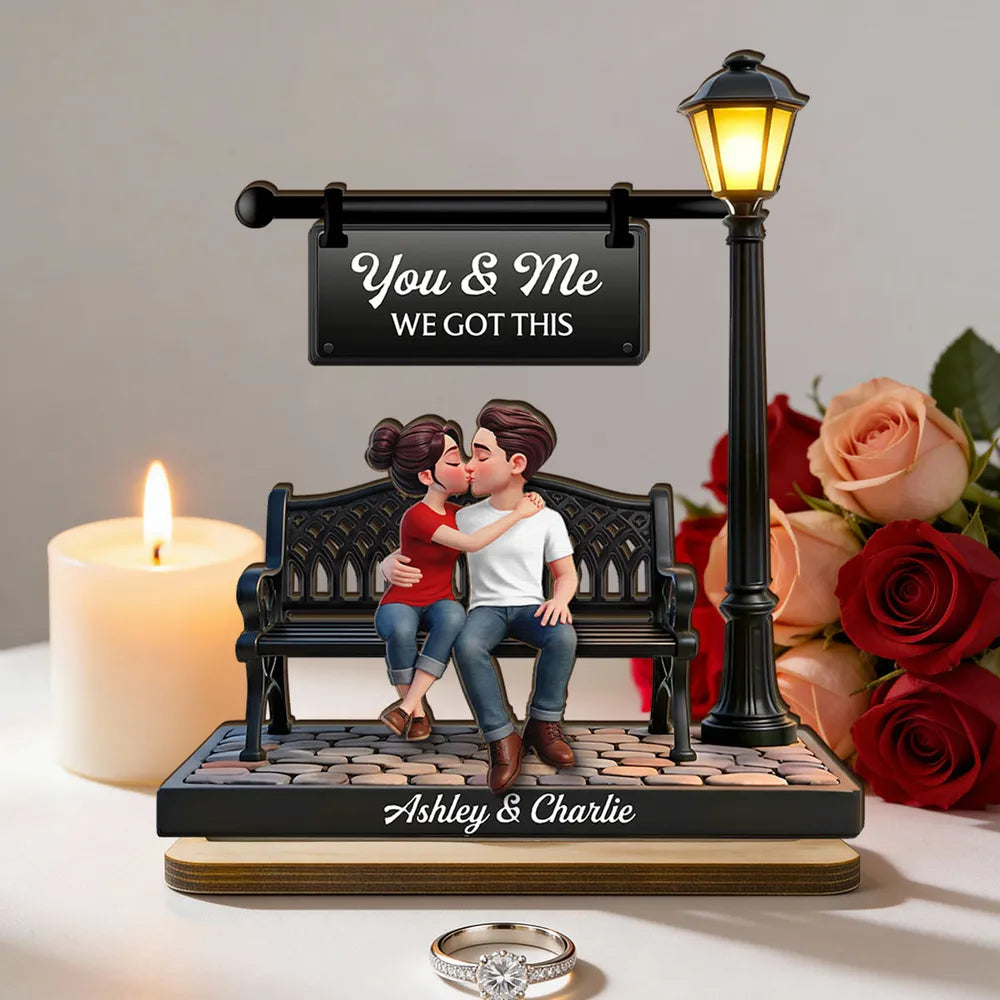 Personalized Couple Figurine Romantic Gift with Bench and Lamp Post - Anniversary Keepsake Plaque MagicInPrints
