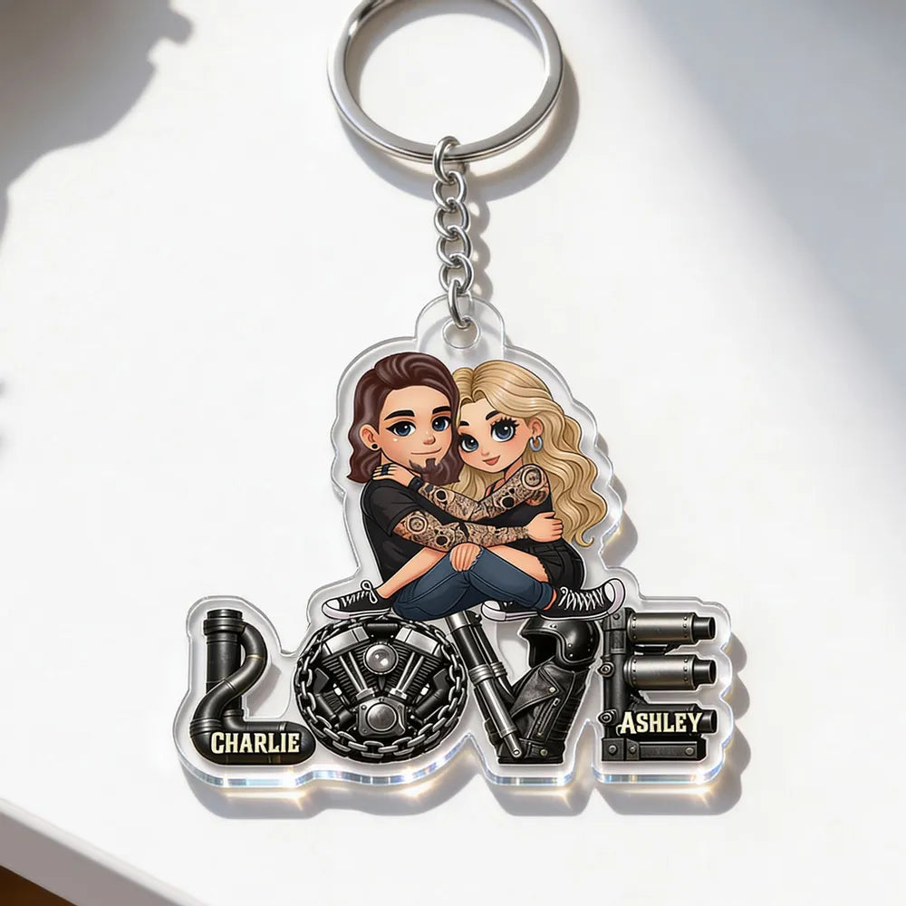 Custom Couple Keychain for Bikers with Names - Romantic Gift Keychain MagicInPrints