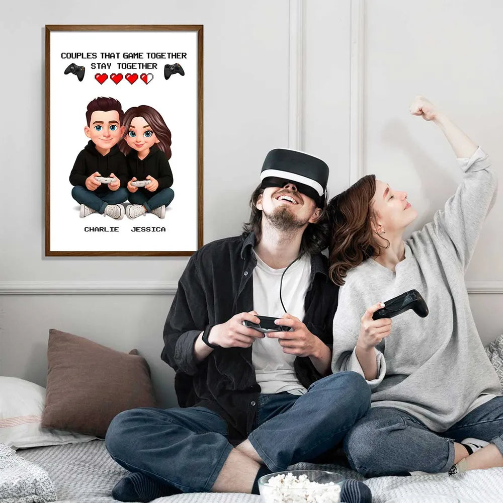 Personalized Gamer Couple Poster for Couples - Fun Gaming Decor Poster or Canvas MagicInPrints